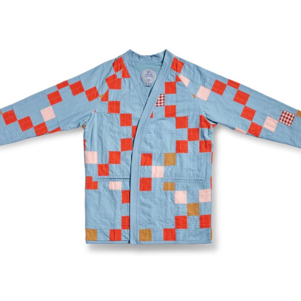 Patchwork Quilted Jacket - Blue, Red, Pink, Brown